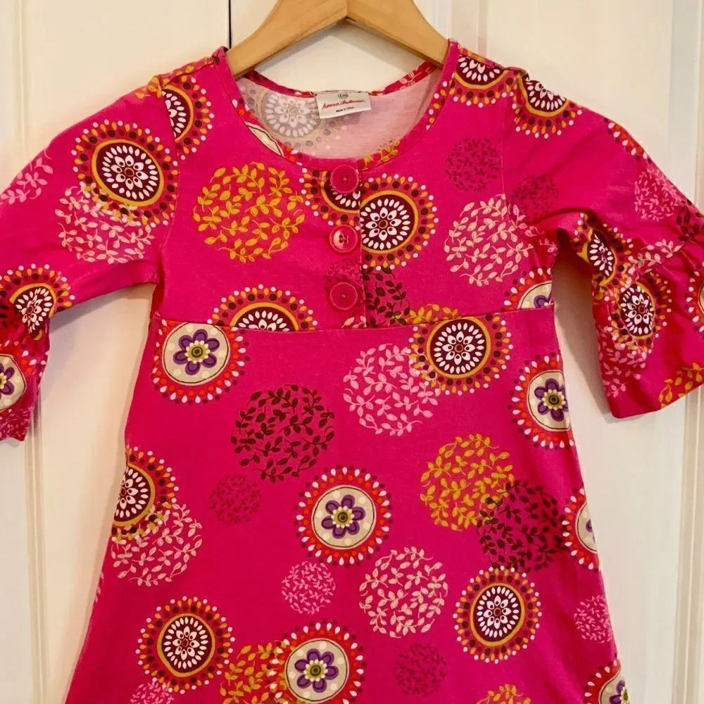 Hanna Andersson Girl’s Pink Medallion Print Bell Sleeve Cotton Dress Size 110 US